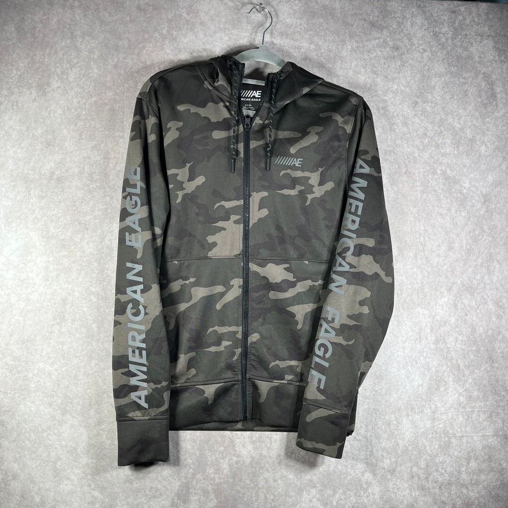 American Eagle Hoodie Jacket Mens Small Green Camouflage Full Zip Athleisure‎